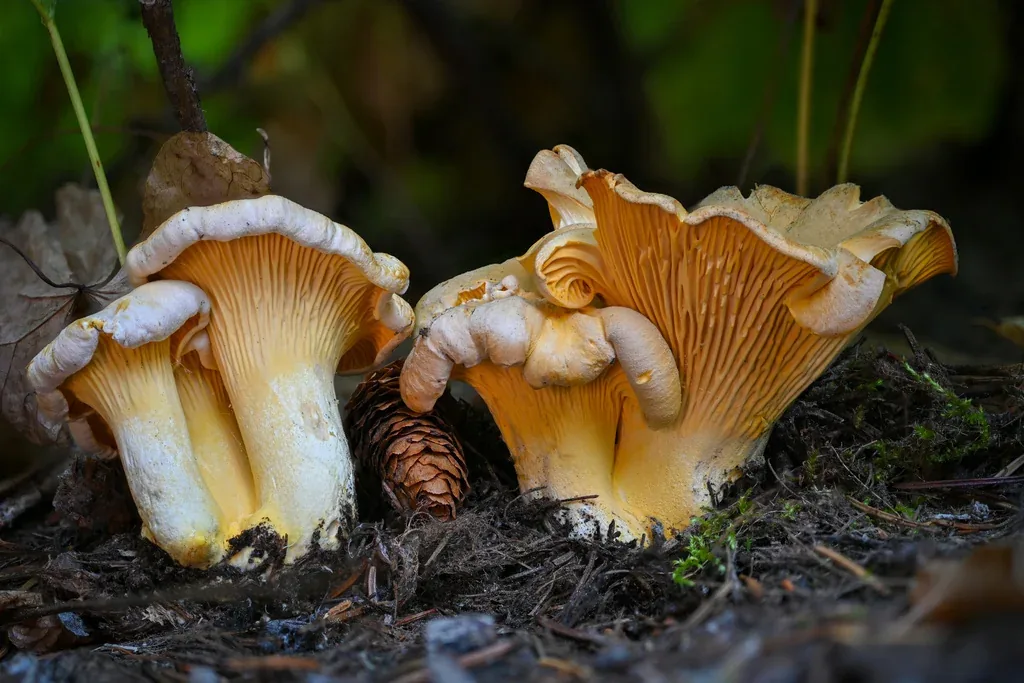 Girolle (Cantharellus cibarius) dans une forêt de feuillus