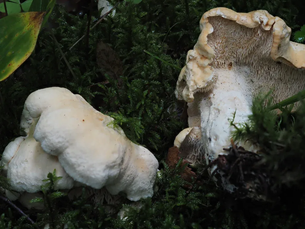 Pied de Mouton (Hydnum repandum) dans une forêt de feuillus